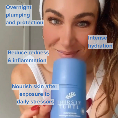 Woman holding a 50ml bottle of night cream for reducing skin inflammation